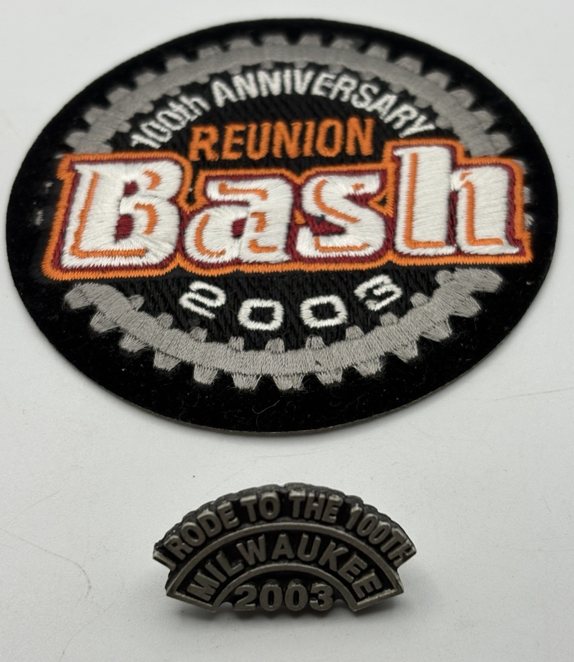 Vintage Harley Davidson 100th Anniversary 2003 Milwaukee Embroidered Patch & Pin