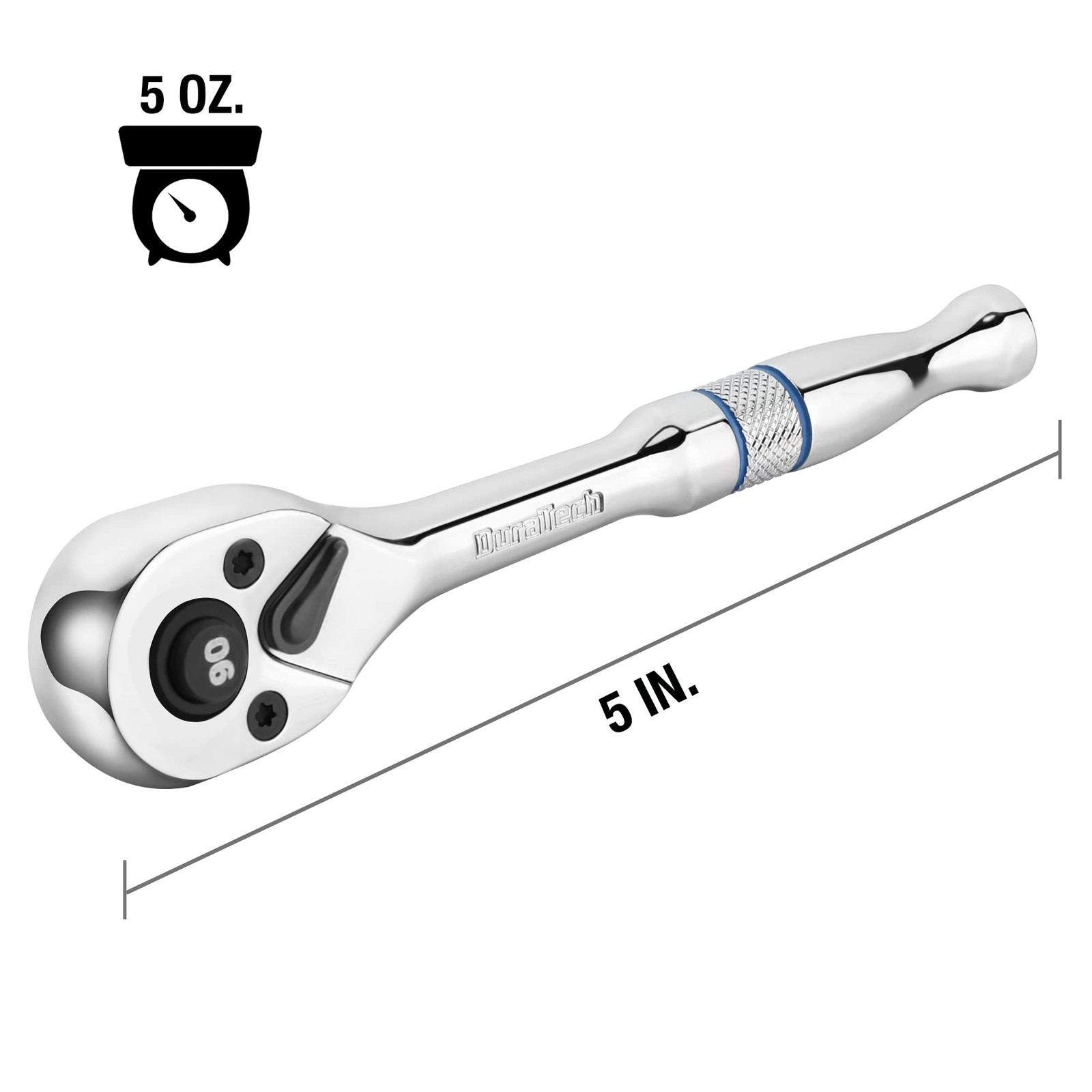DURATECH 1/4-Inch Drive Ratchet, 90-Tooth Quick-release Ratchet 1/4", Silver