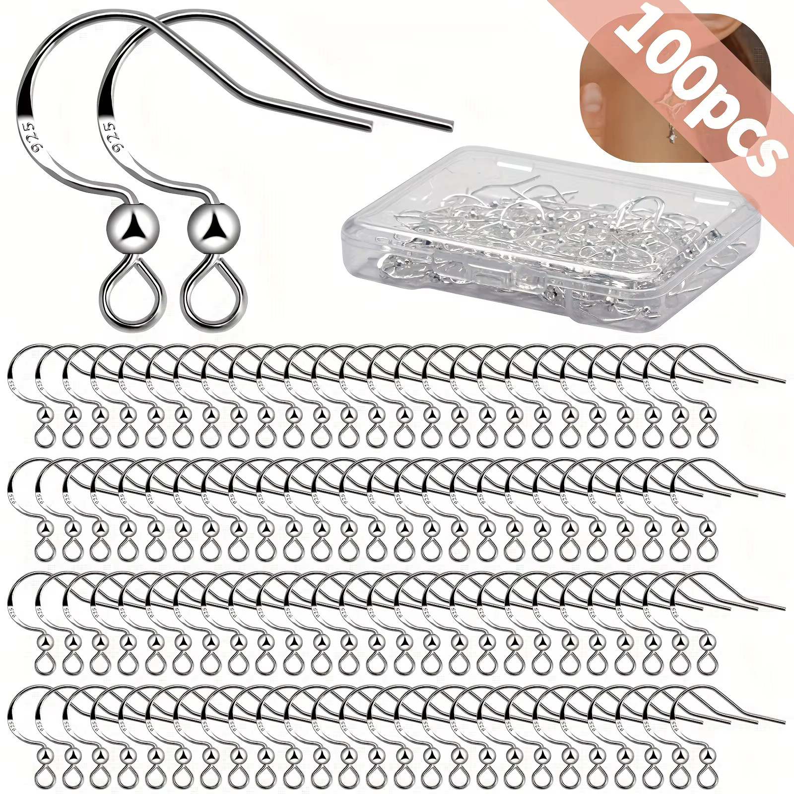 925 Sterling Silver Earring Hooks Jewelry Findings 100pcs Bulk