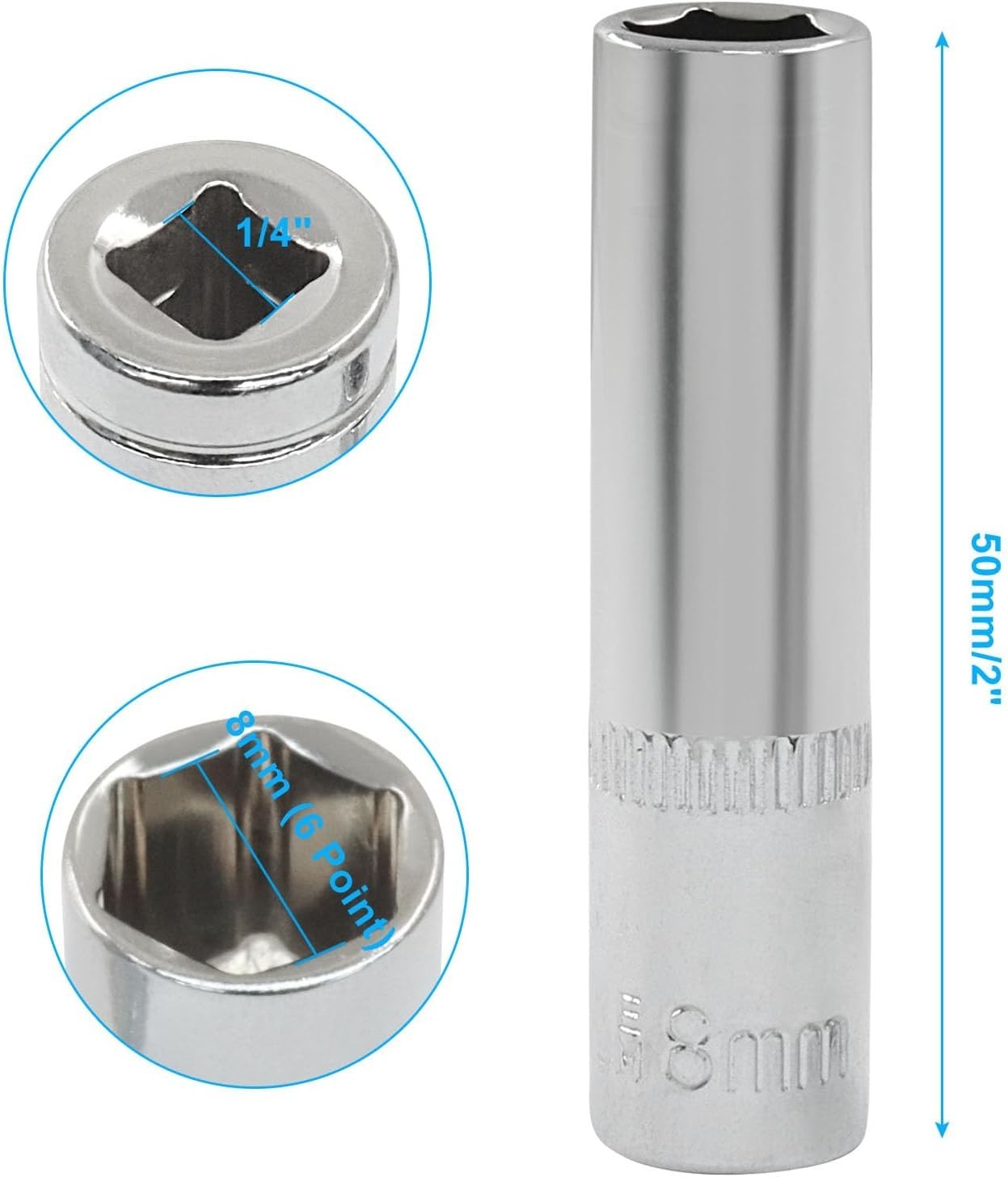 4Pcs Shallow & Deep Socket 8mm Socket 1/4 Inch Drive Metric 6 Point