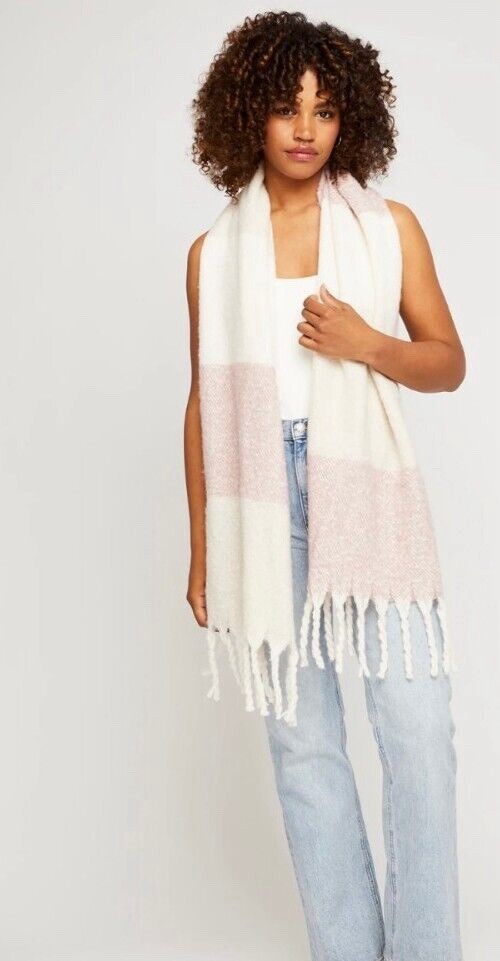 GENTLE DAWN Stripe Pink Cream Tasseled Scarf New with Tags