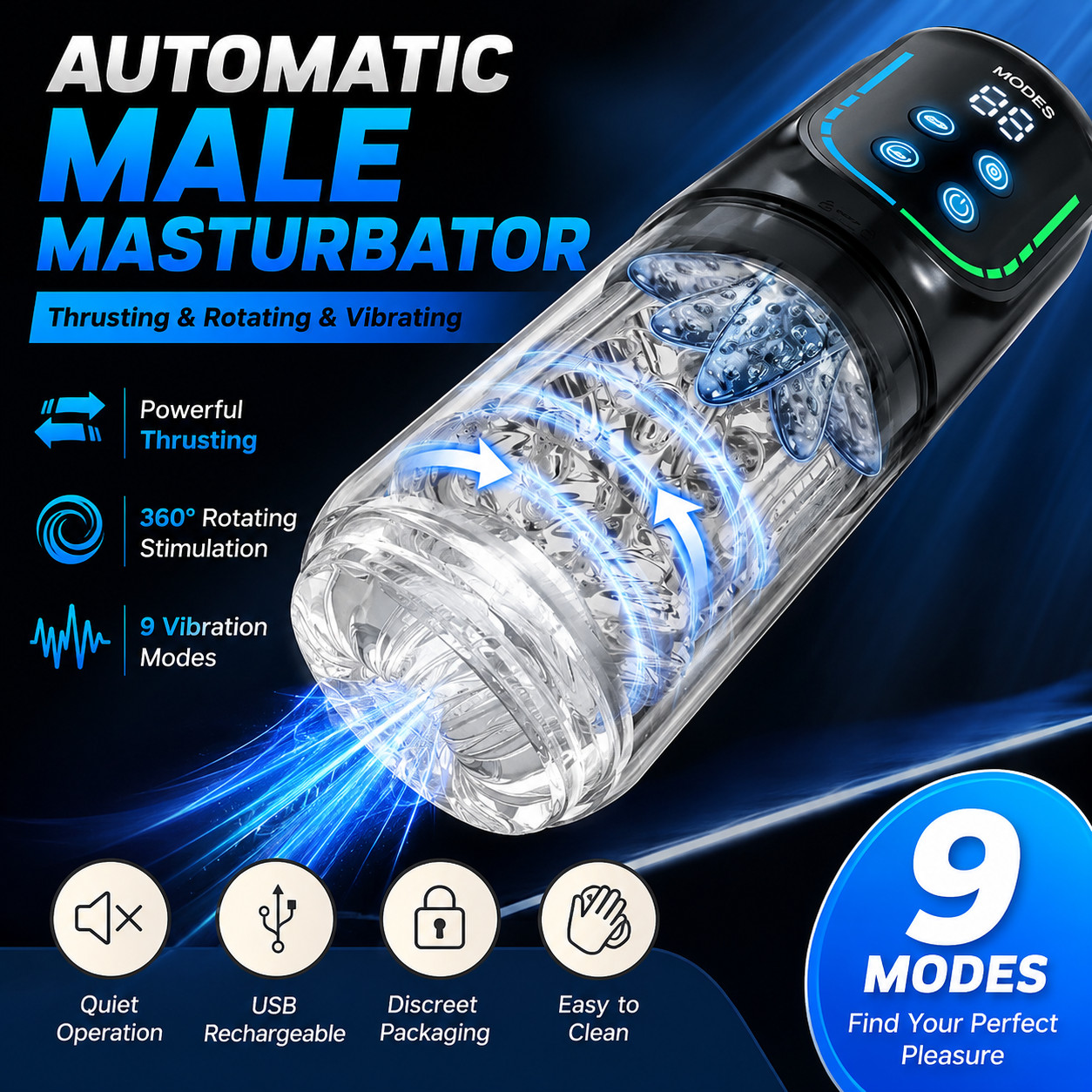 Male Masturbaters Automatic HandsFree Thrusting Cup Rotating Stroker Men Sex Toy