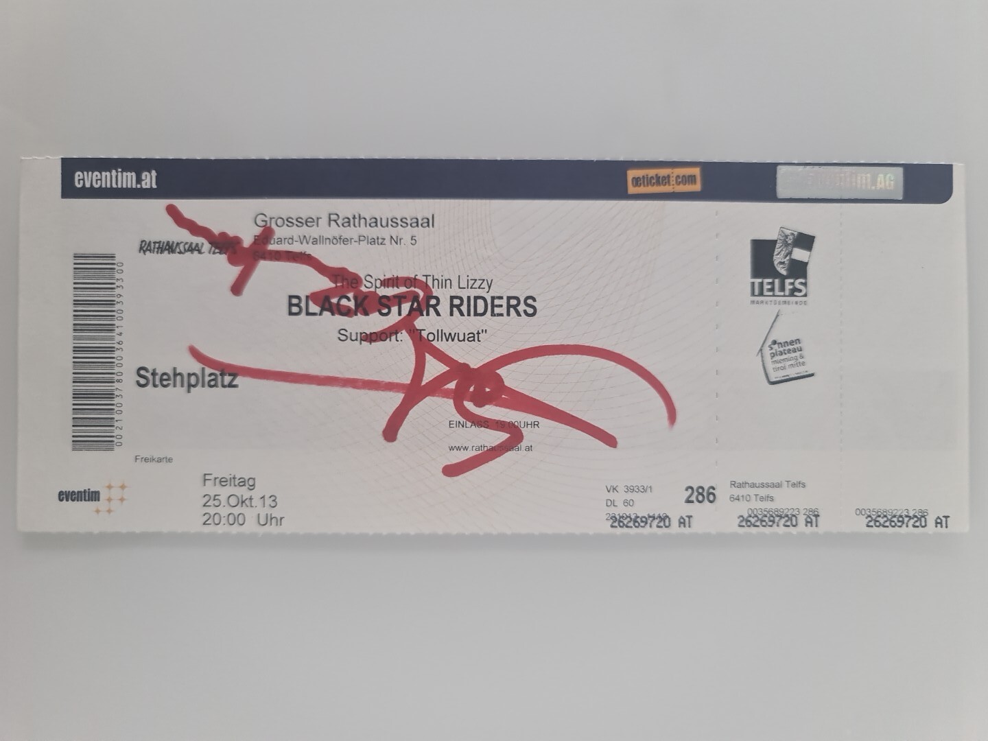 BLACKSTAR RIDERS Autograph Original Signed Autograph Signed Ticket 2013