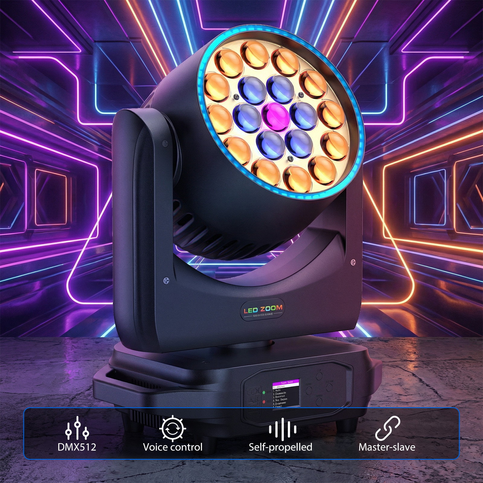 19x20W LED Zoom Moving Head Wash Light RGBW DMX Stage DJ Club Lighting