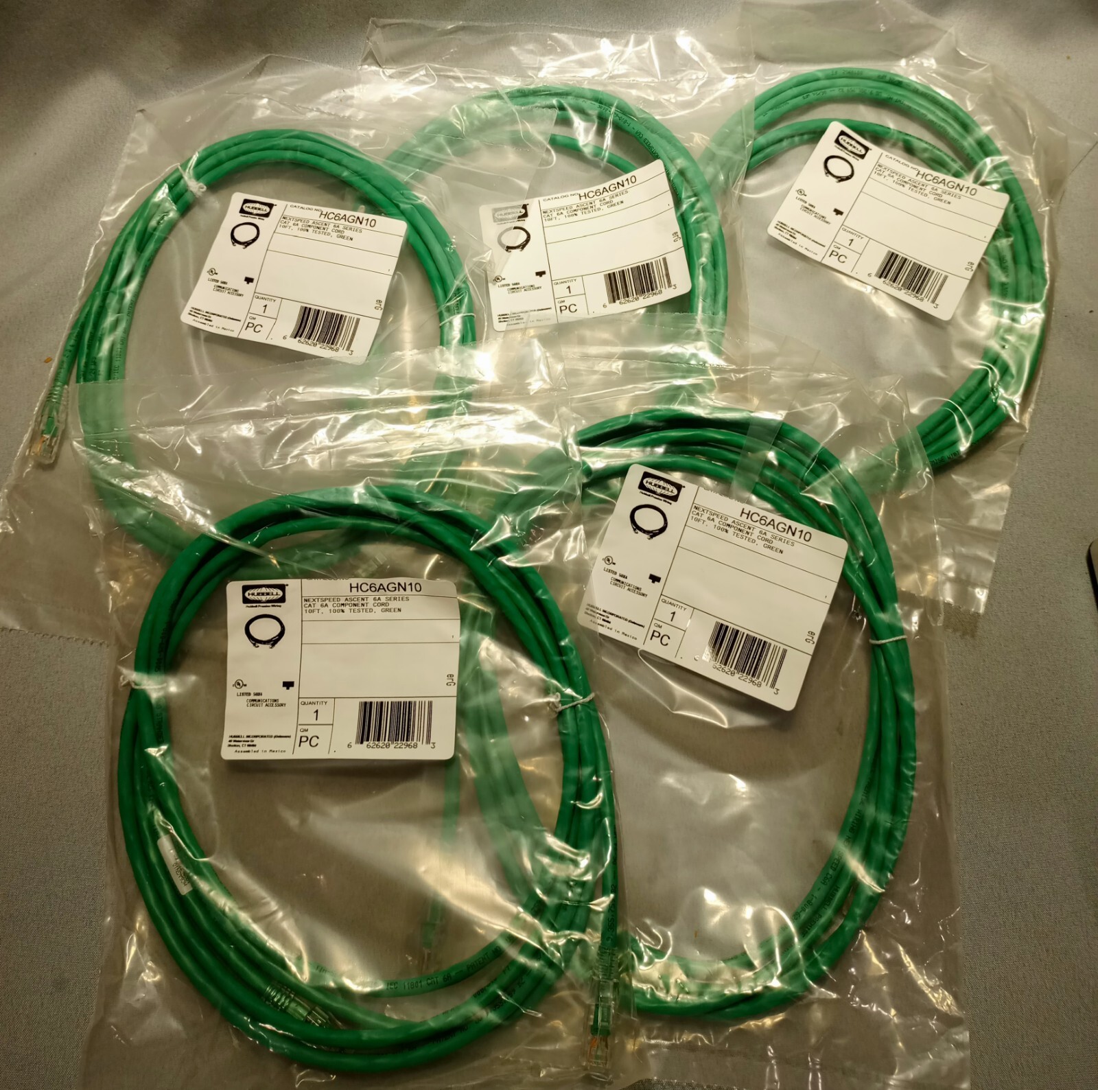 Lot Of 5 Hubbell HC6AGN10 6A Series Cat 6A Component Cord