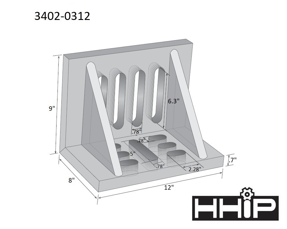 12 X 9 X 8" WEBBED SLOTTED ANGLE PLATE (3402-0312)
