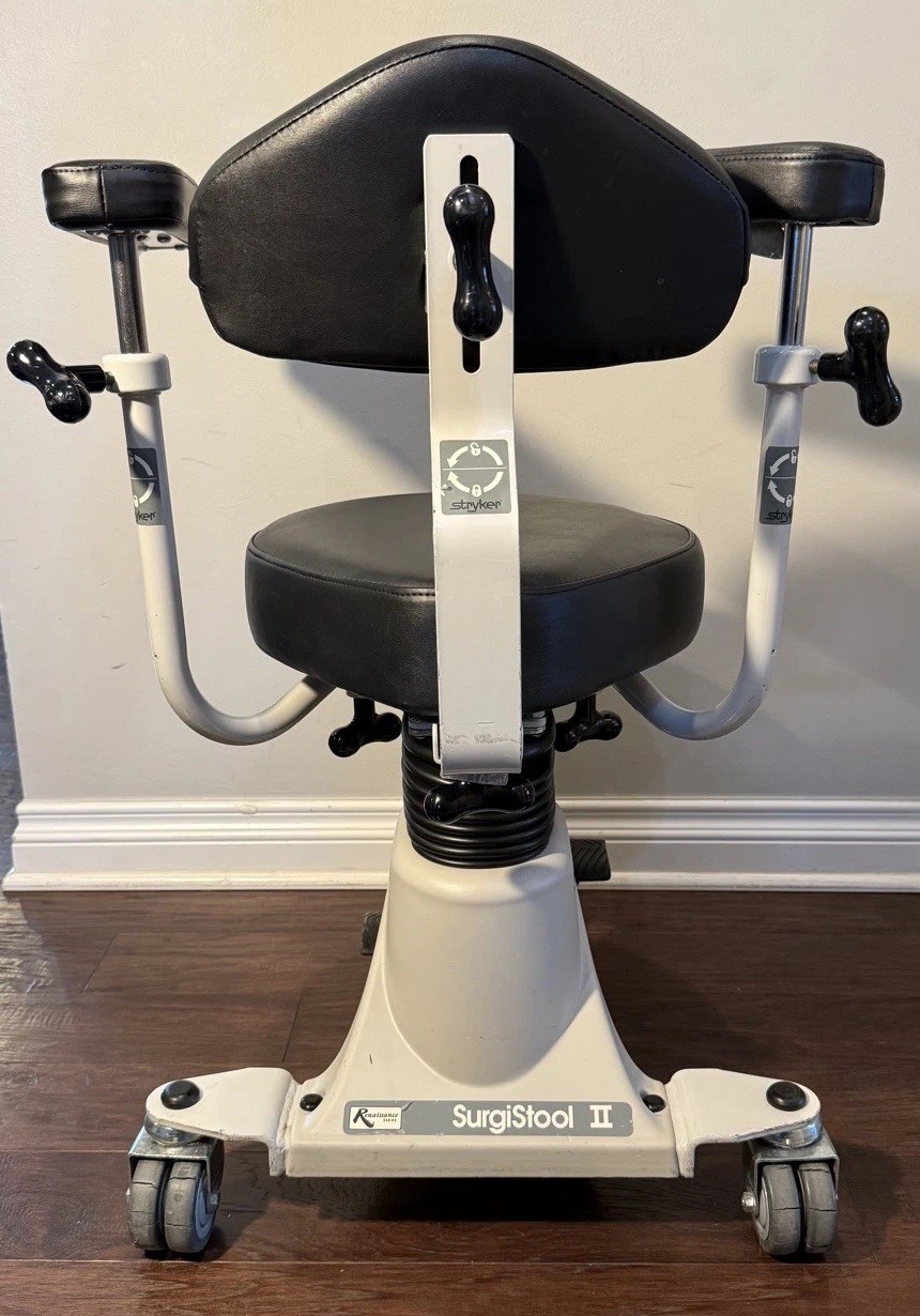 Stryker 830 SurgiStool II Surgeon Stool w/ Adjustable Back and Armrests