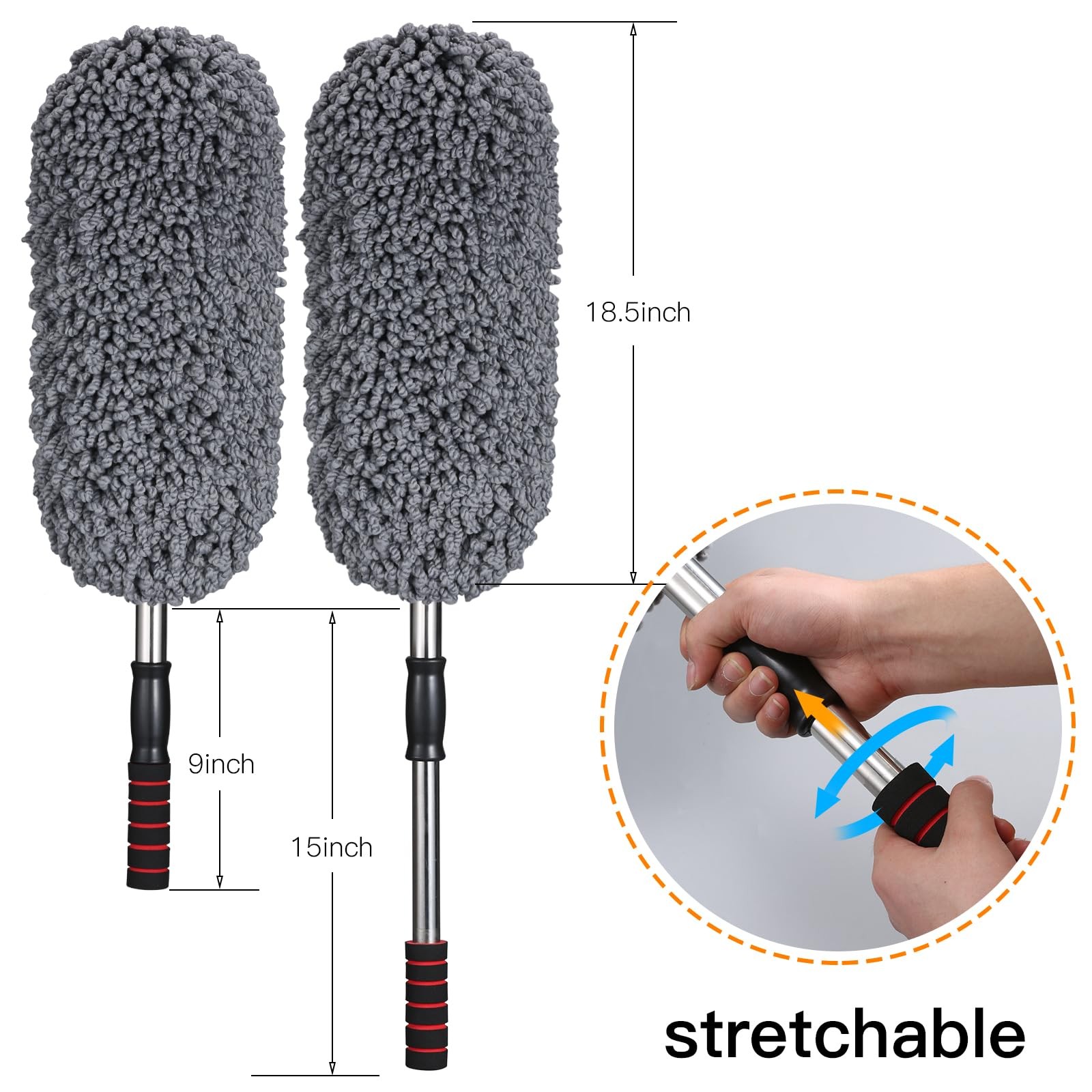 IPELY 3 Pack Large Microfiber Car Interior and Exterior Duster (Kit), Gray