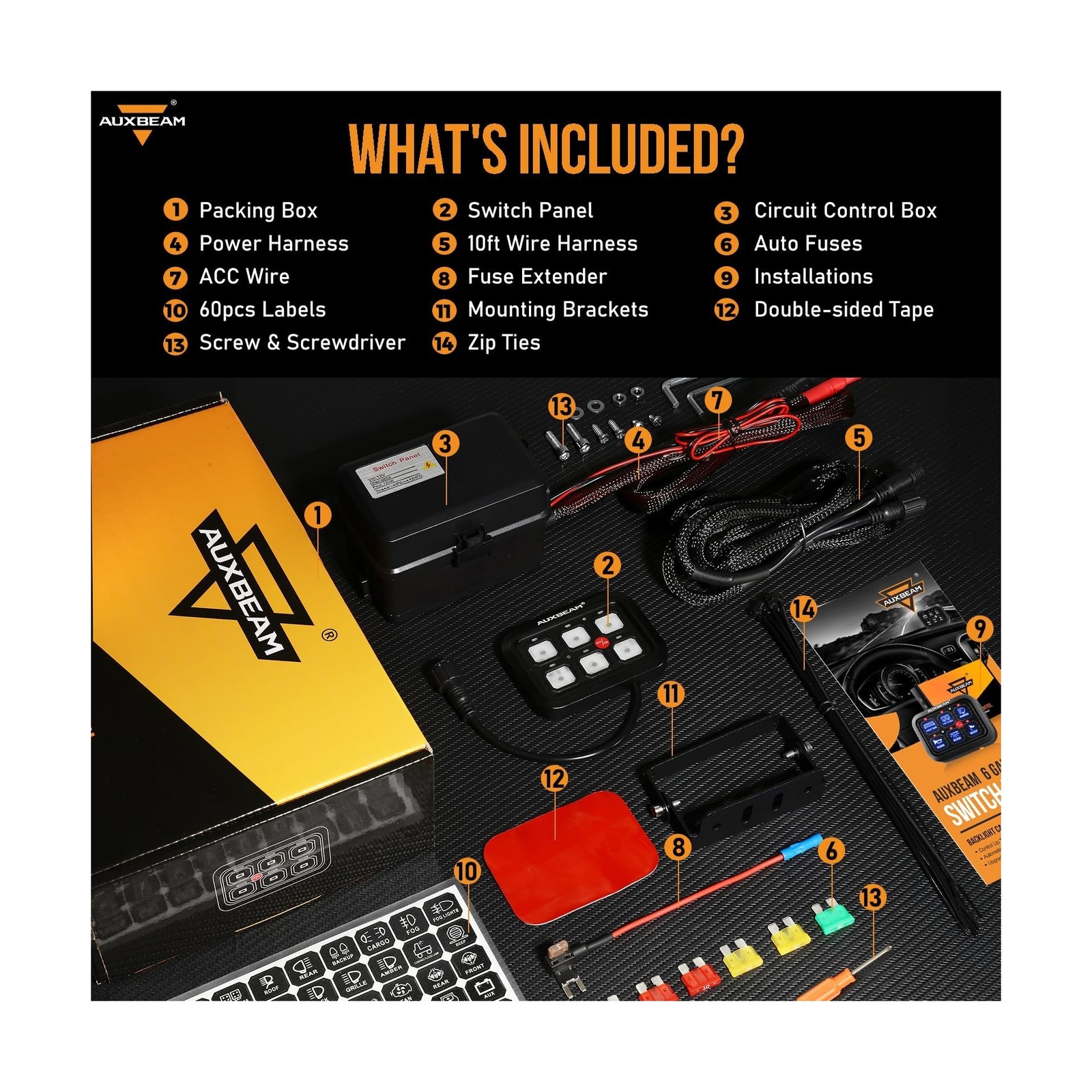 Auxbeam 6 Gang Switch Panel BC60 Universal Circuit Control Relay System Autom...