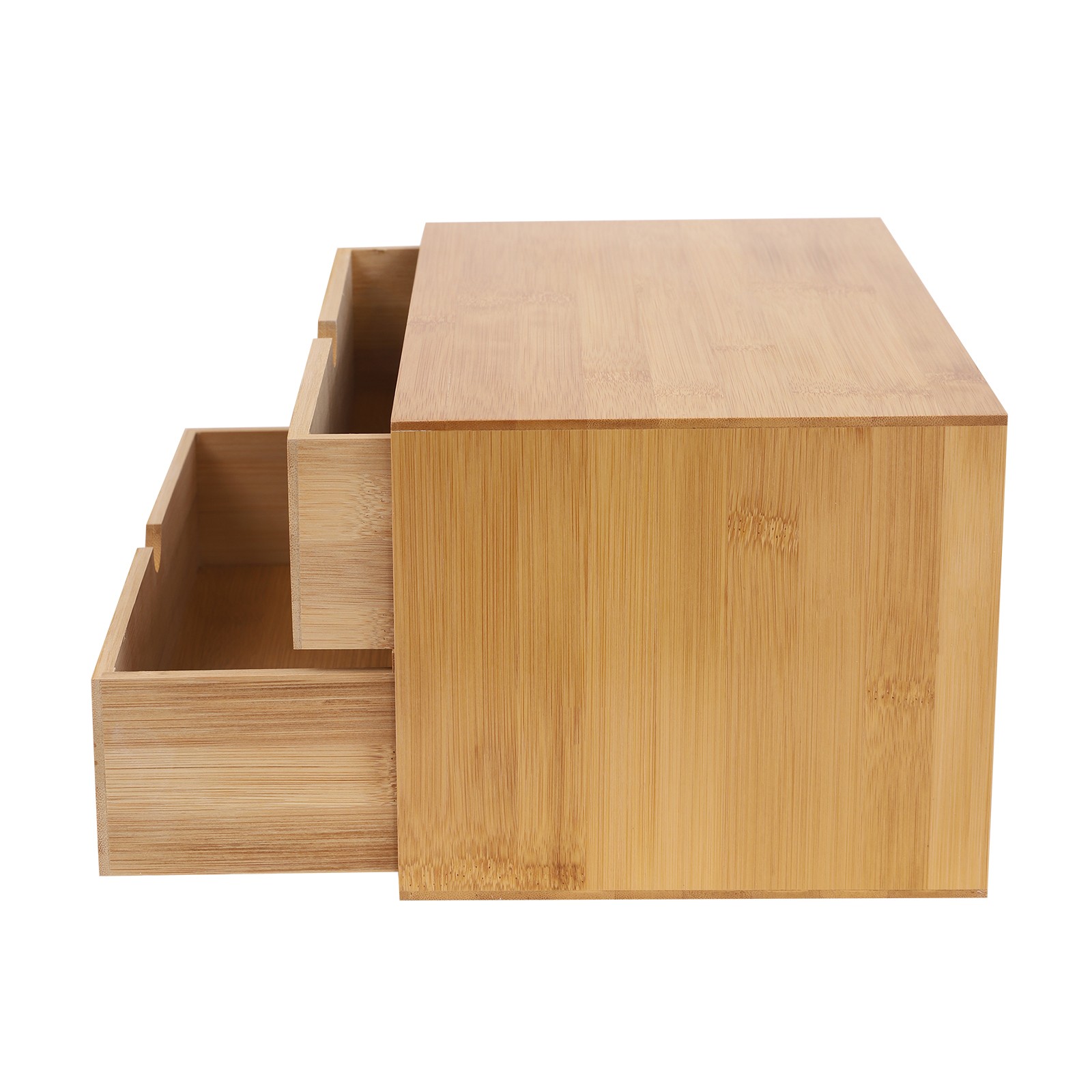 Small Bamboo Organizer for Desk, Tabletop Storage Organization Box with 2 Drawer