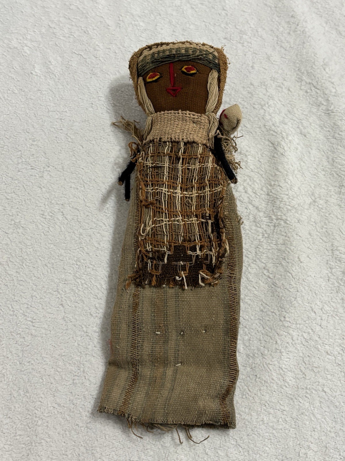 Peruvian Textile Cloth Burial Doll Ancestor Remembrance Chancay Mother Baby 11”