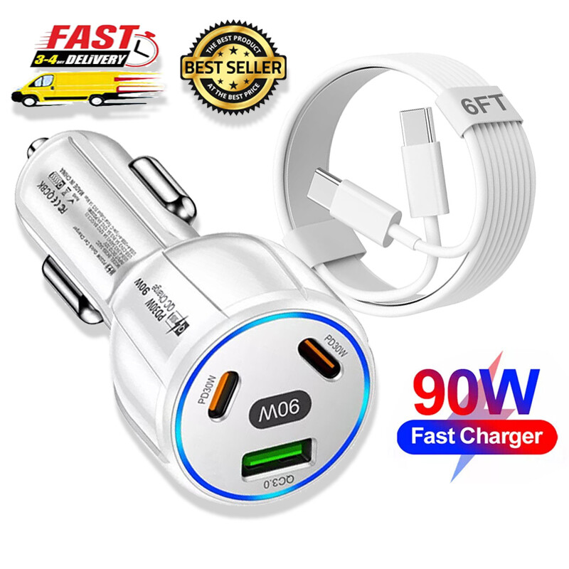 90W Fast Charging Car Charger Cord Cable For iPhone 16 15 14 13 Pro Max 16 Plus