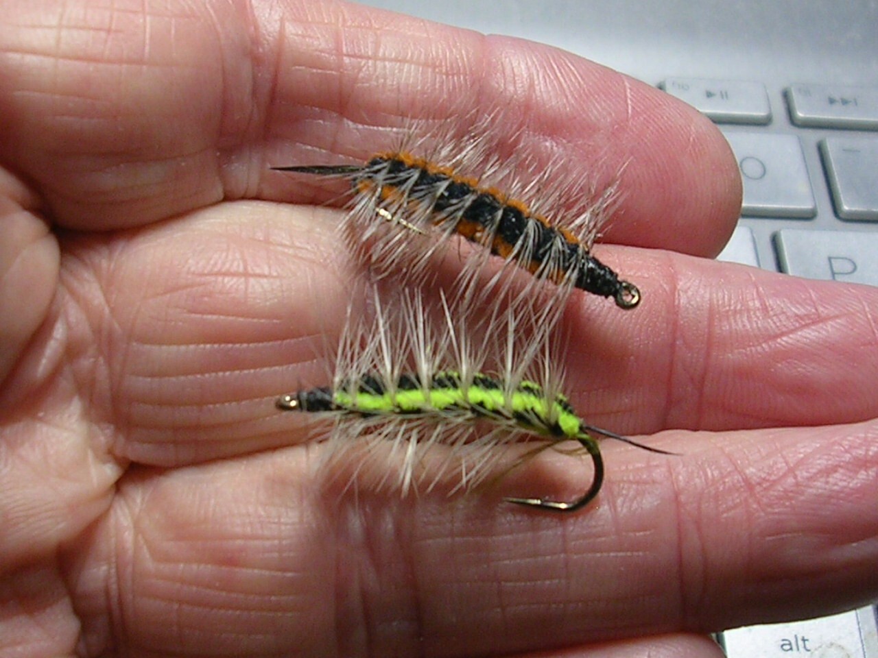 Verduin's Catawba  and Willow Worm -  brim perch bluegill panfish flies