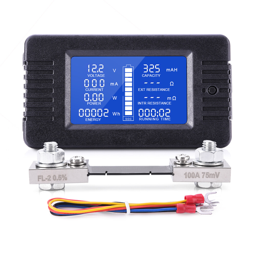 100A Shunt LCD Display DC Battery Monitor Meter 0-200V Volt Amp For Car RV Solar