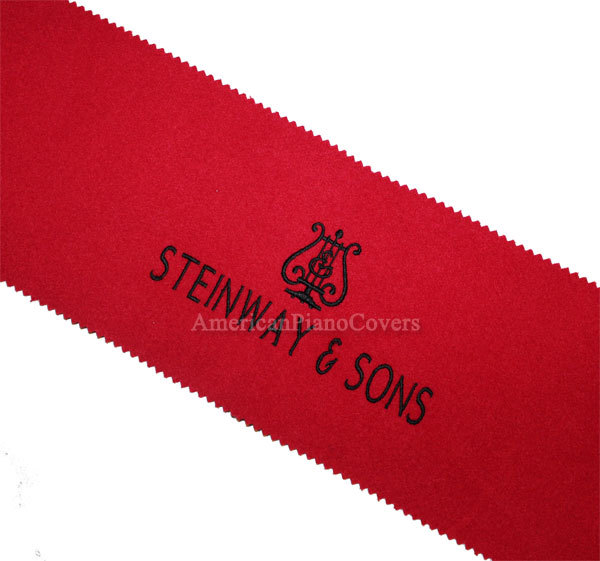 Steinway Piano Key Cover - Red Felt with Black Embroidered Keyboard Cover
