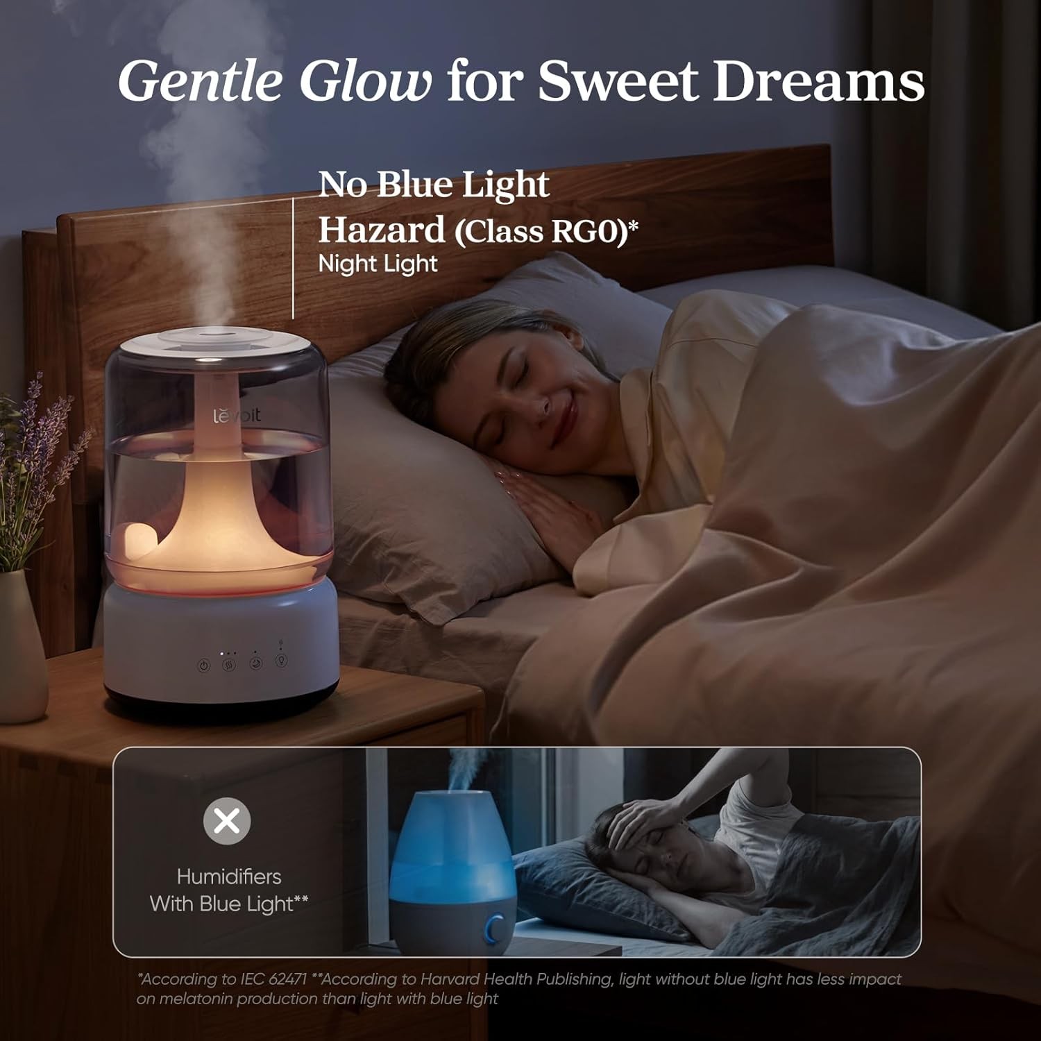 LEVOIT Humidifiers for Bedroom, 4.2L Top Fill for Large Room with 42H Runtime, D