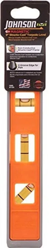 Johnson Level & Tool 7500M Magnetic Structo-cast Torpedo Level, 9", Or