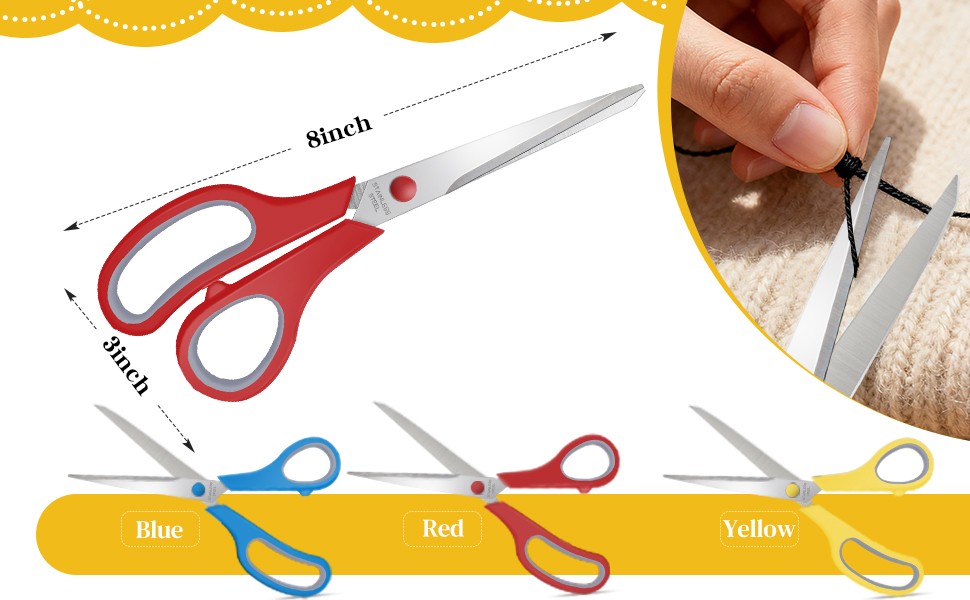 3 Packs 8" Sewing Craft Scissors Bulk,Multipurpose Heavy Duty Sharp Paper