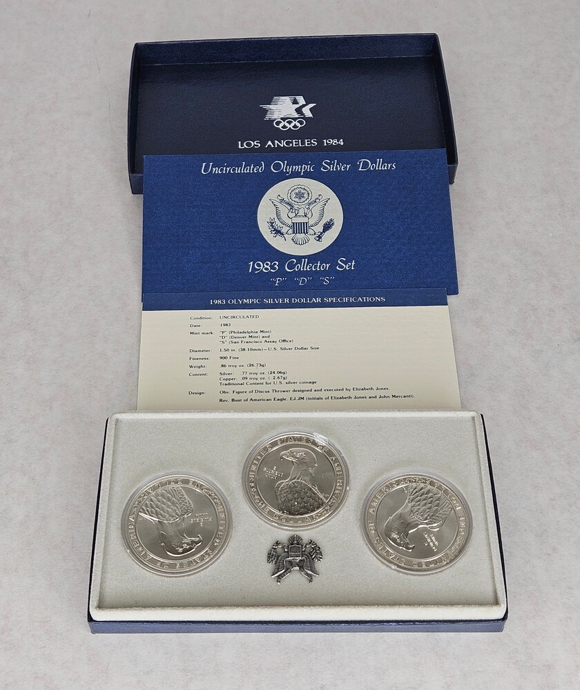 Uncirculated Olympic Silver Dollar 1983 Collector P D S Eagle Coins