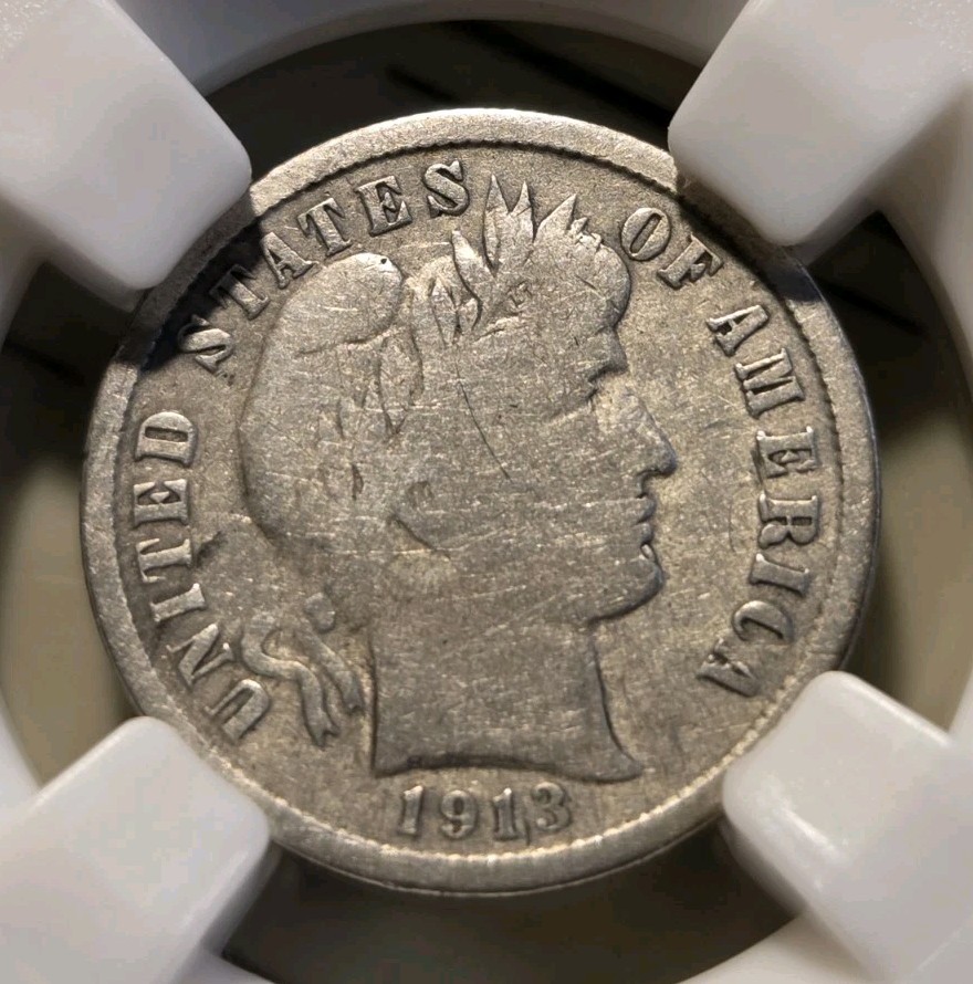 1913-S Barber Dime PGS Graded Fine 12 Precision Grading Service KEY DATE SCARCE