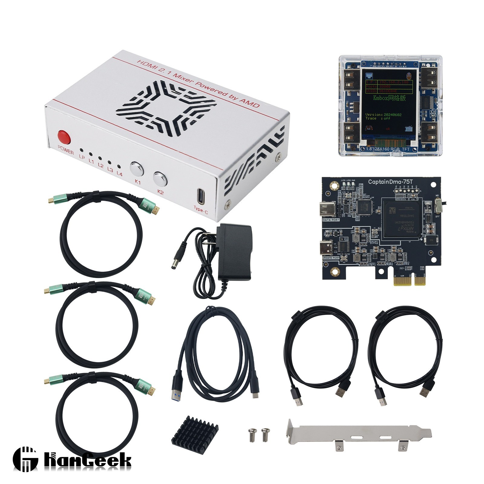 CapDMA Video Overlay Box + CaP75T DMA Board + KMBOX NET Keyboard Mouse Box