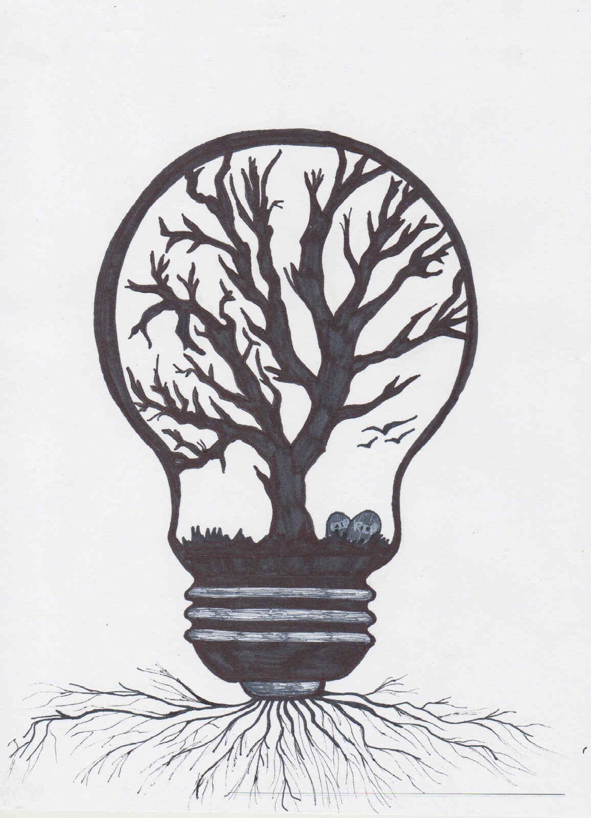 ONE OF A KIND MARKER ART "LIGHT BULB TREE" ~~~ GREAT GIFT FREE SHIP!