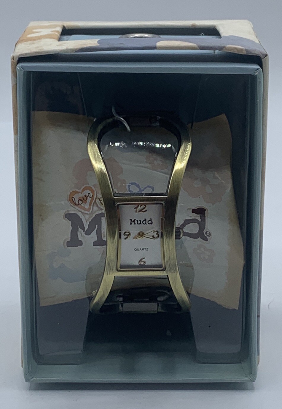 Ladies Bronze Tone Cuff Style Quartz Mudd Watch, Hinged, Needs Battery