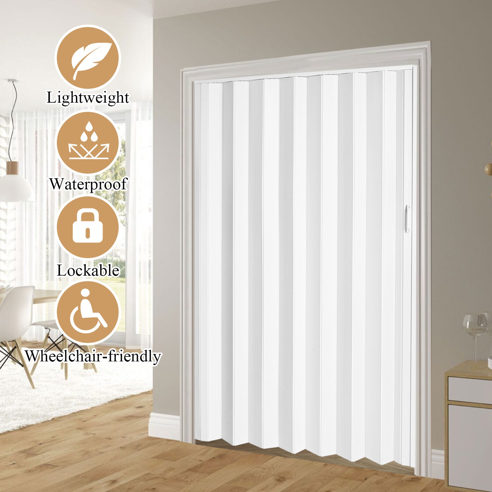 60X80in White PVC Accordion Door Interior, with Simple installation and Hardware