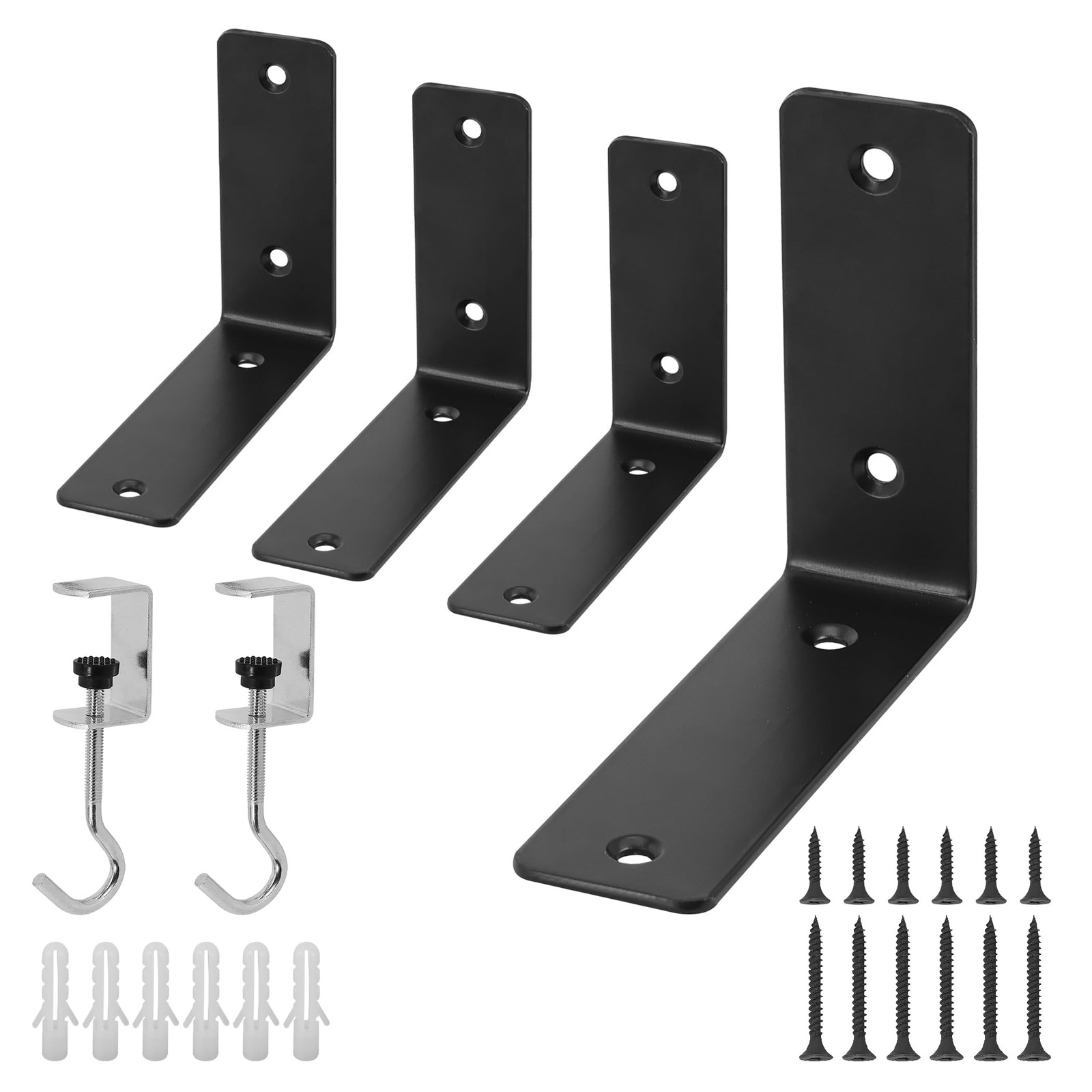 L Floating Shelf Brackets Heavy Duty Black Metal Countertop Support 4 Pack