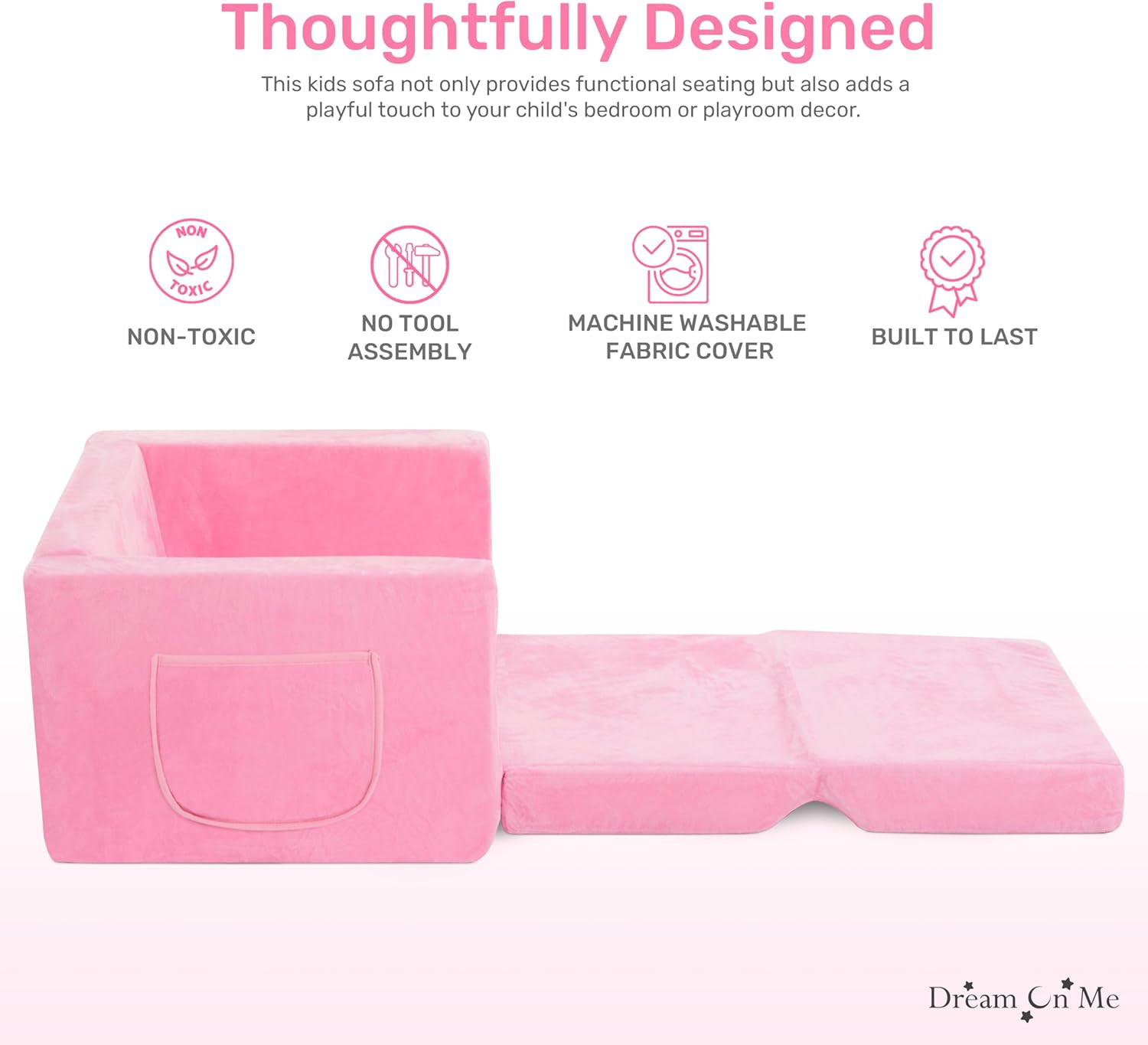 Nestle Kids Cozy 2-in-1 Convertible Chaise Lounger Sofa Bed - Pink