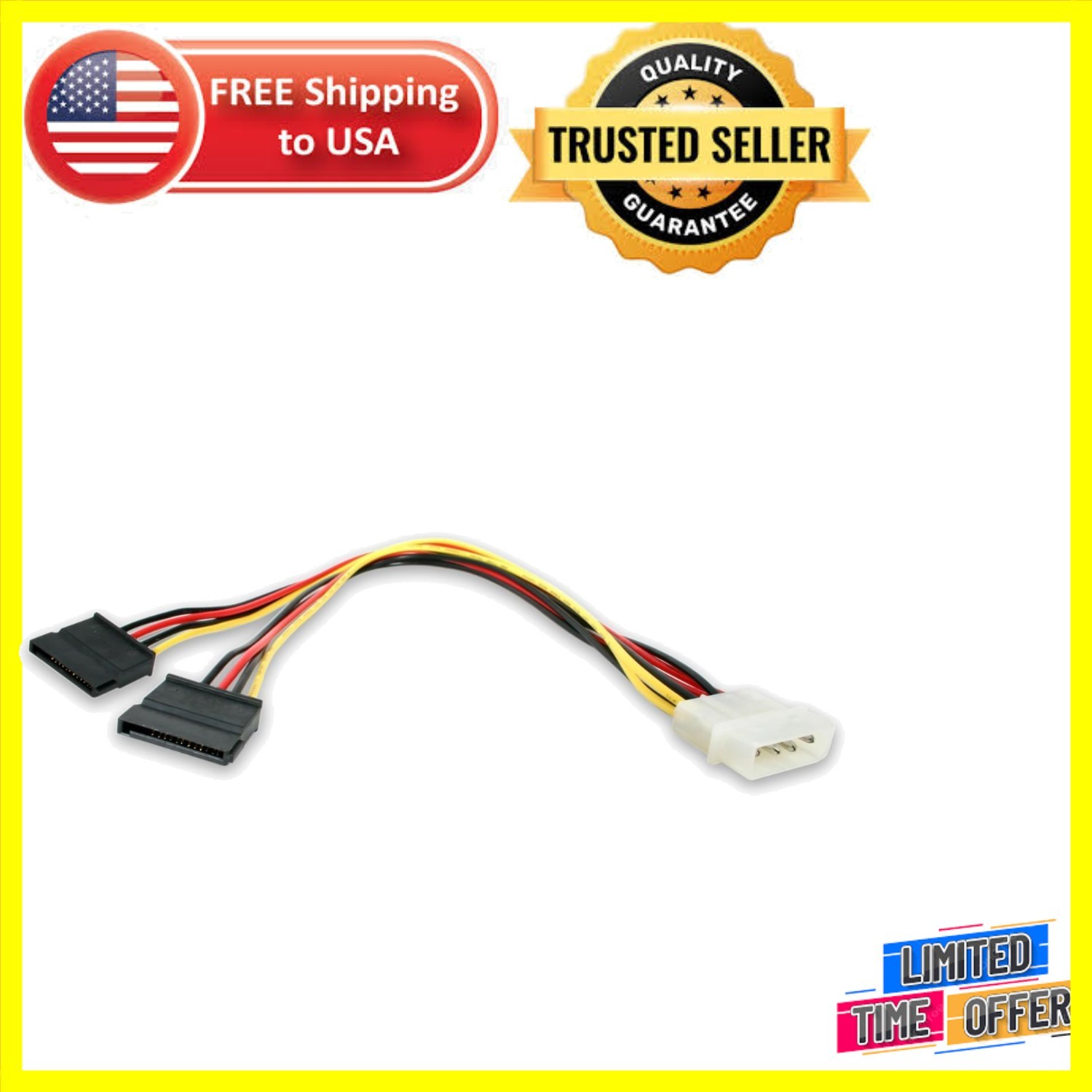 LP4 to 2x SATA Power Splitter Cable - 12 Inch Molex Adapter for Enhanced Power