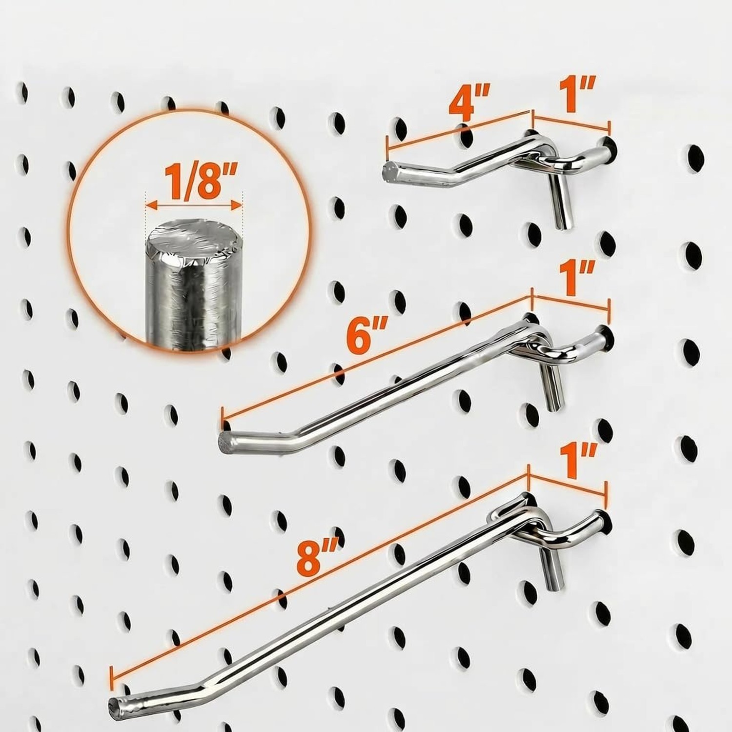 36 Pack Heavy Duty Pegboard Hooks, Assorted Sizes Metal Hangers | Double-pron...