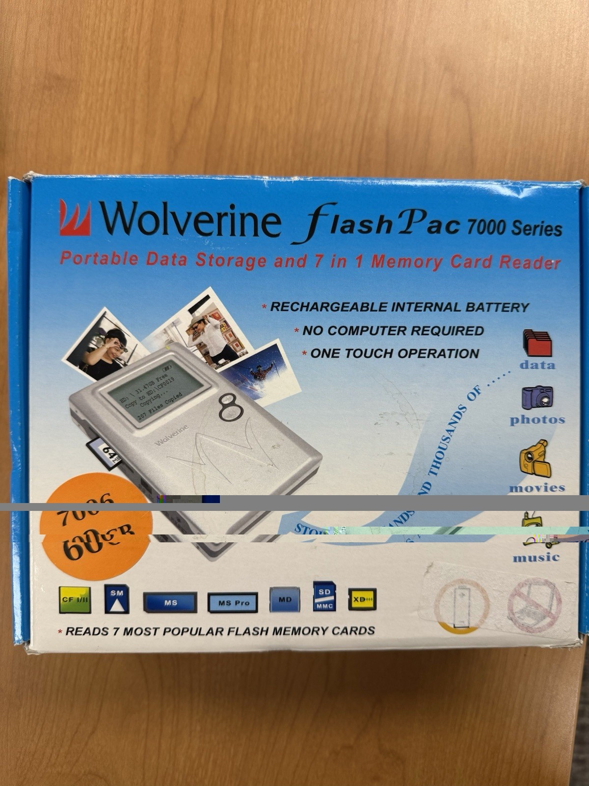 Wolverine Data 60GB FlashPac 7000 Series Portable Data Storage Opened