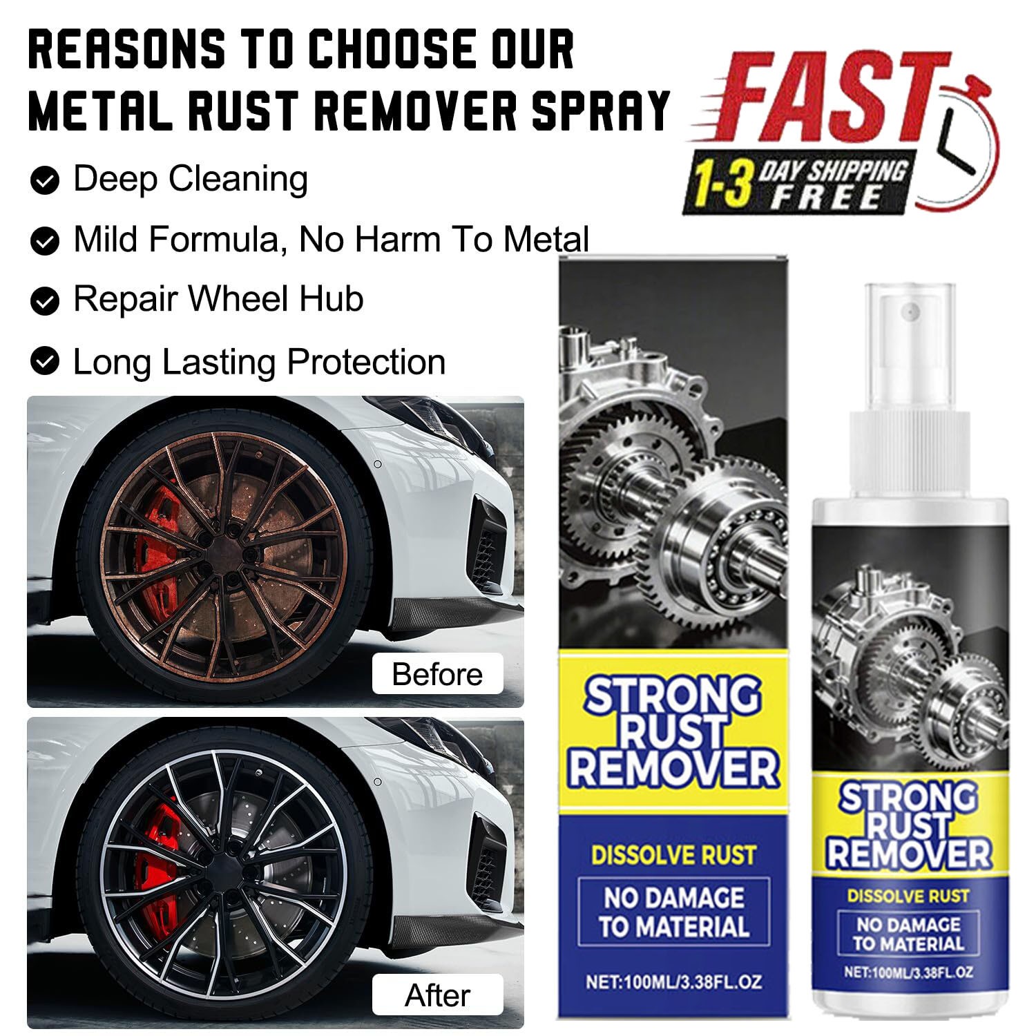 2026 Strong Rust Remover 100ml/3.38fl.oz Powerful Rust Removal Spray For Cars