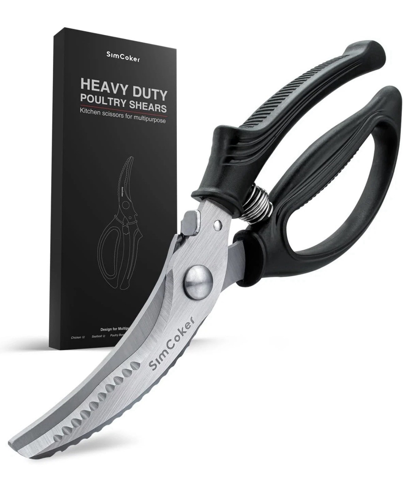Poultry Shears, Heavy Duty Kitchen Shears with Anti-Slip Handle & Safety Lock, P