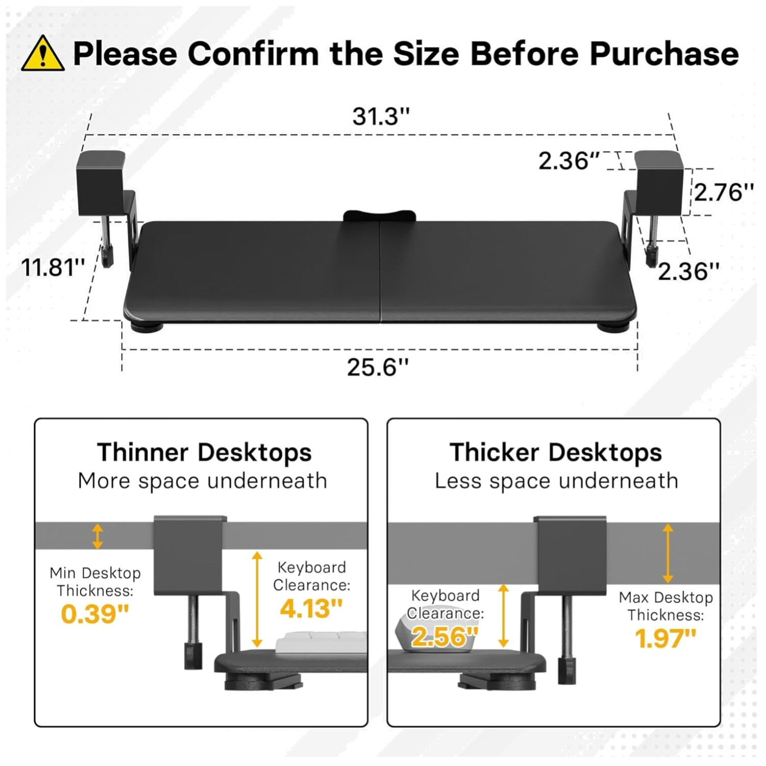 Ergonomic Desk Keyboard Tray, C-Clamp Installation