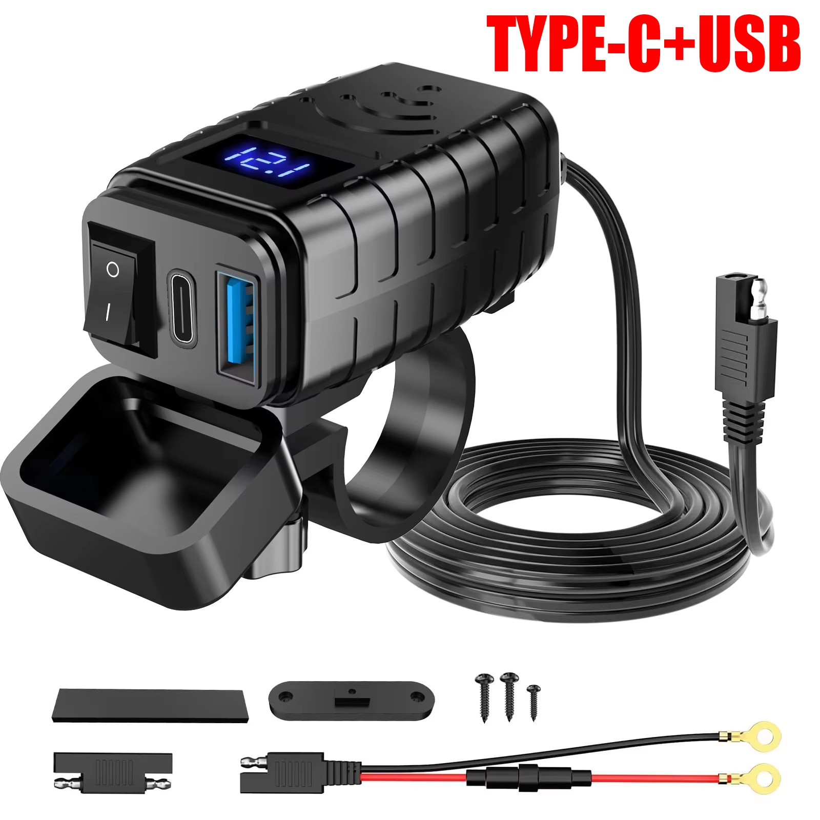 Motorcycle Dual Fast Charging USB A+C Charger Waterproof Socket Connector with D