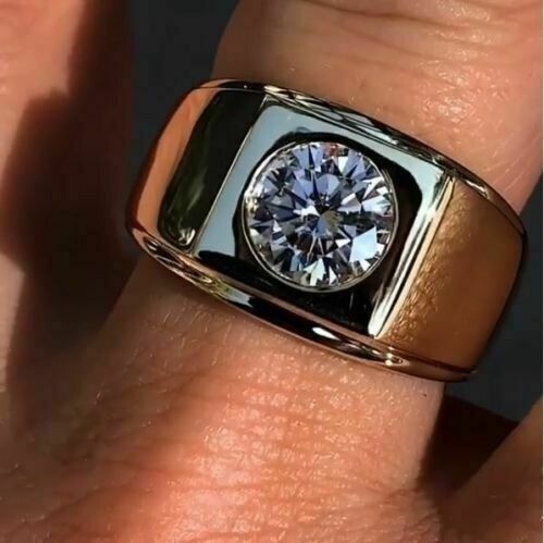 White Diamond 3.10 Ct Lab-Created Round Men's Wedding Ring 925 Sterling Silver