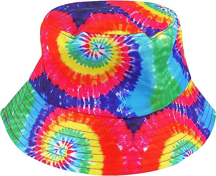 Adult Unisex Multicoloured Bucket Hat with Spirals Festival Tie-dye Pride Summer