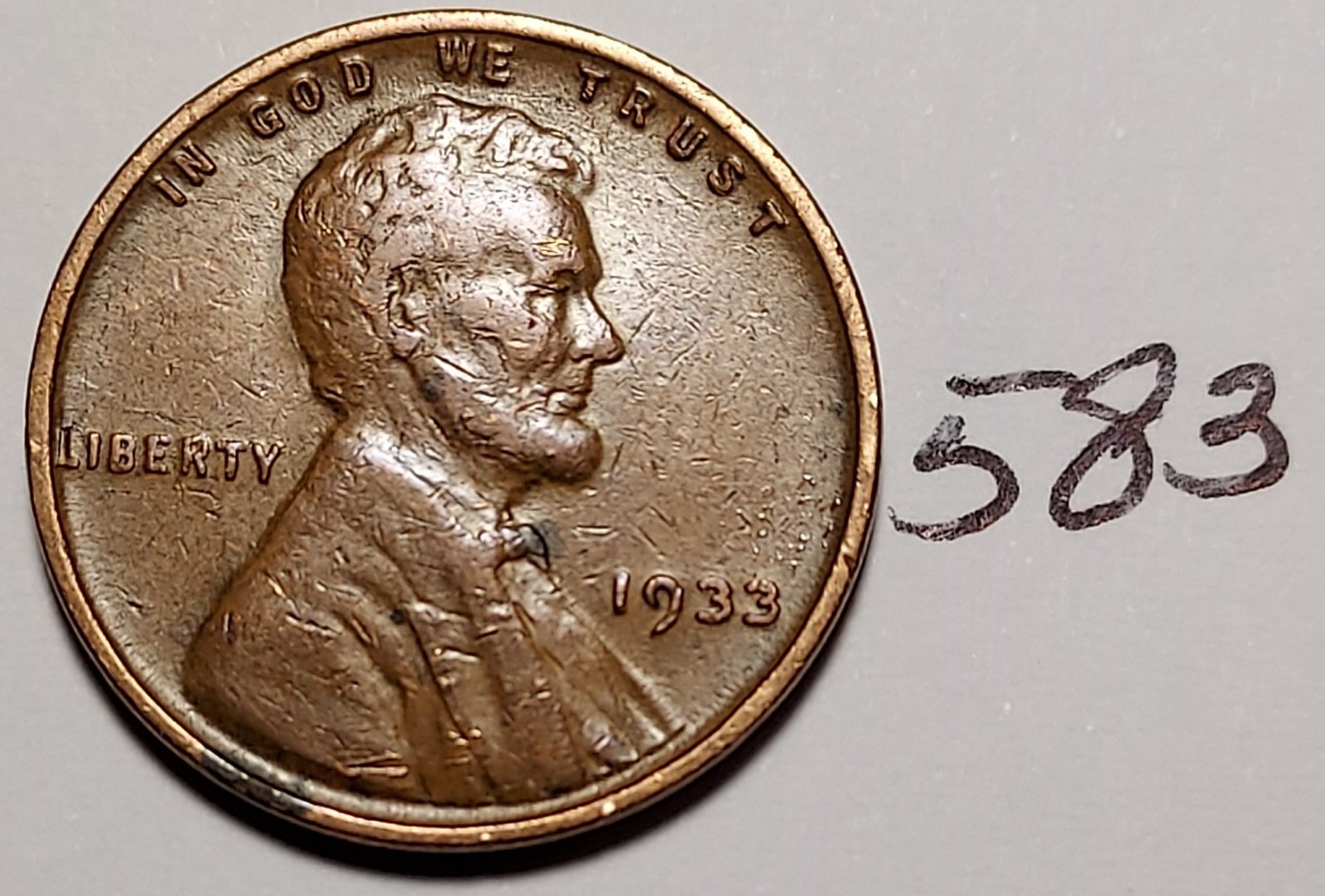 1933 Lincoln Wheat Cent  VF #583