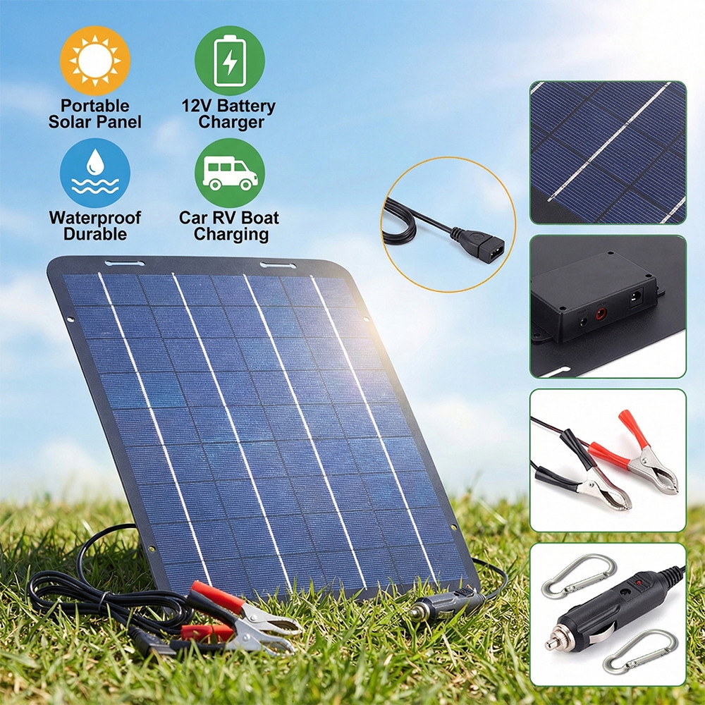 30W Waterproof Solar Battery Maintainer Car RV Charger 12 Volt Tender Trickle