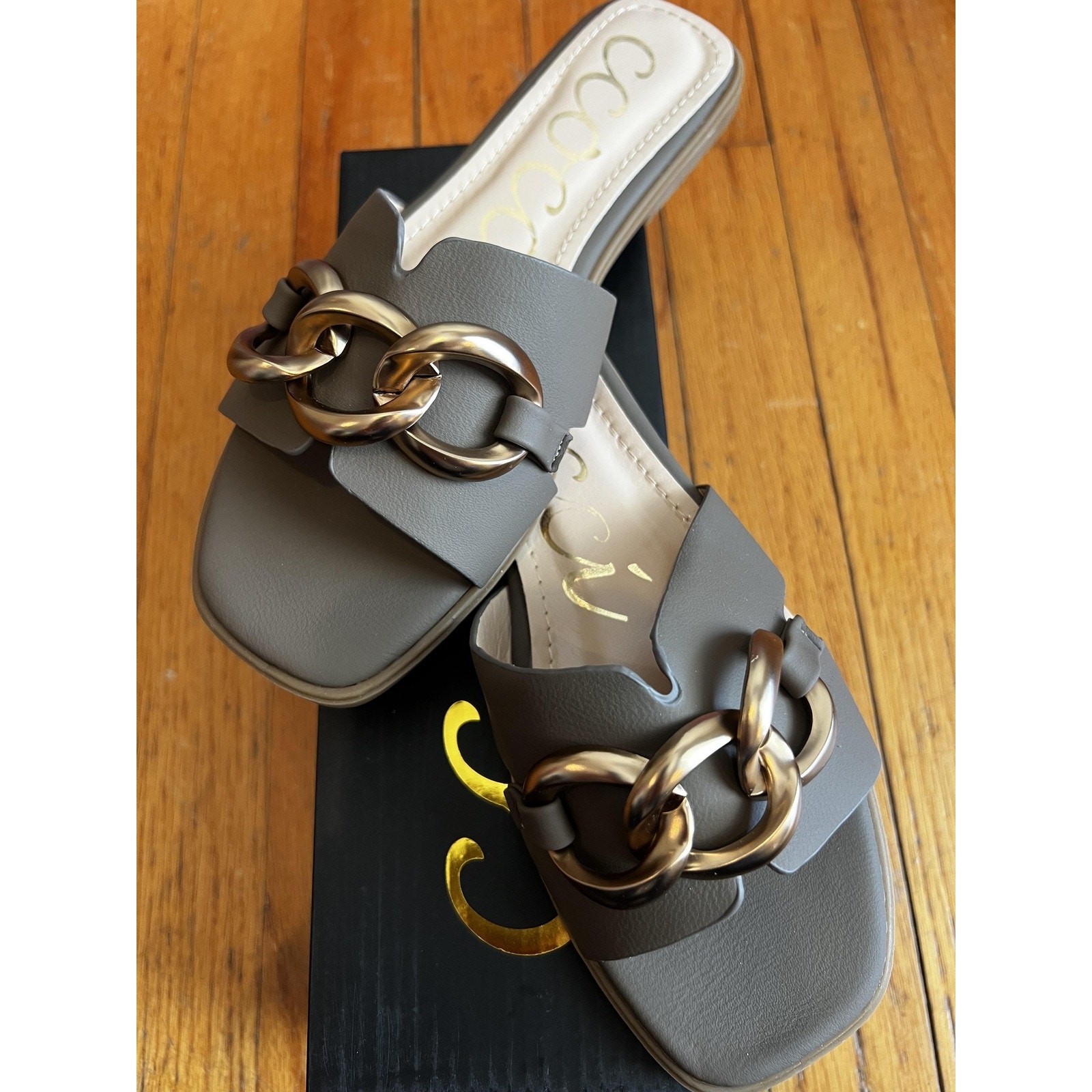 Ccocci Shoes Womens Size 8 Brown Mocha Baylor Slide Sandals Chain Block Heel