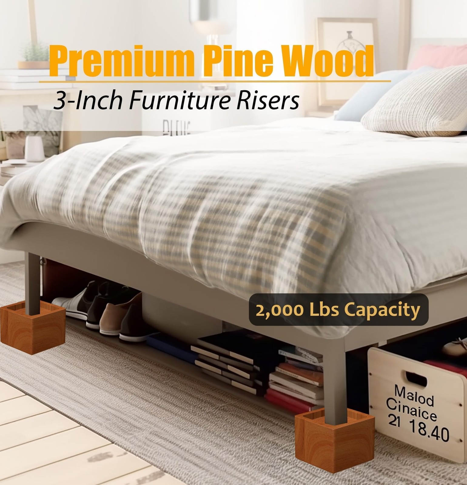 Premium Solid Pine Wood Bed Furniture Risers – 3-Inch Heavy-Duty Elevation