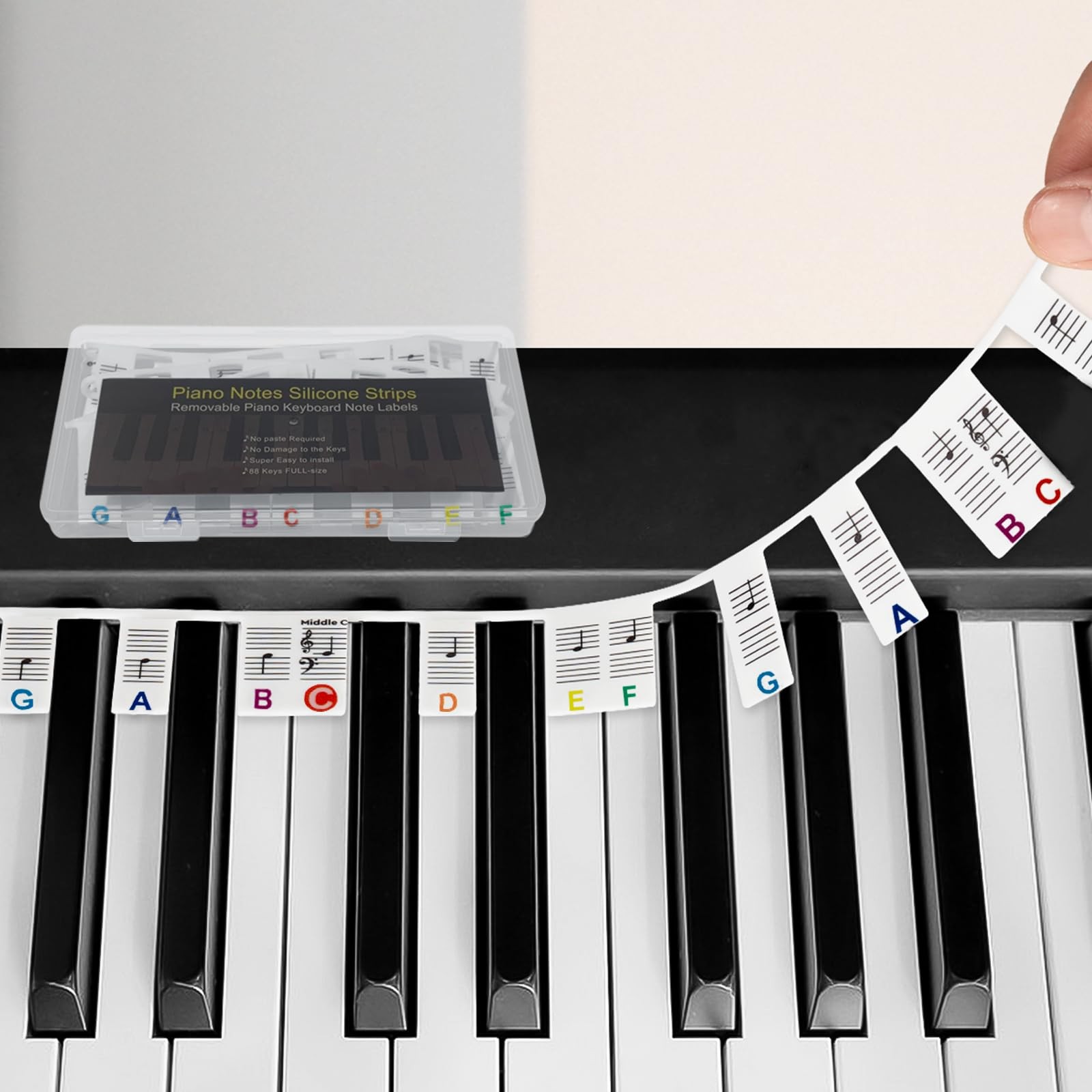 ZUFECY Piano Notes for Beginner, Removable 88-Key Full Size, Colorful