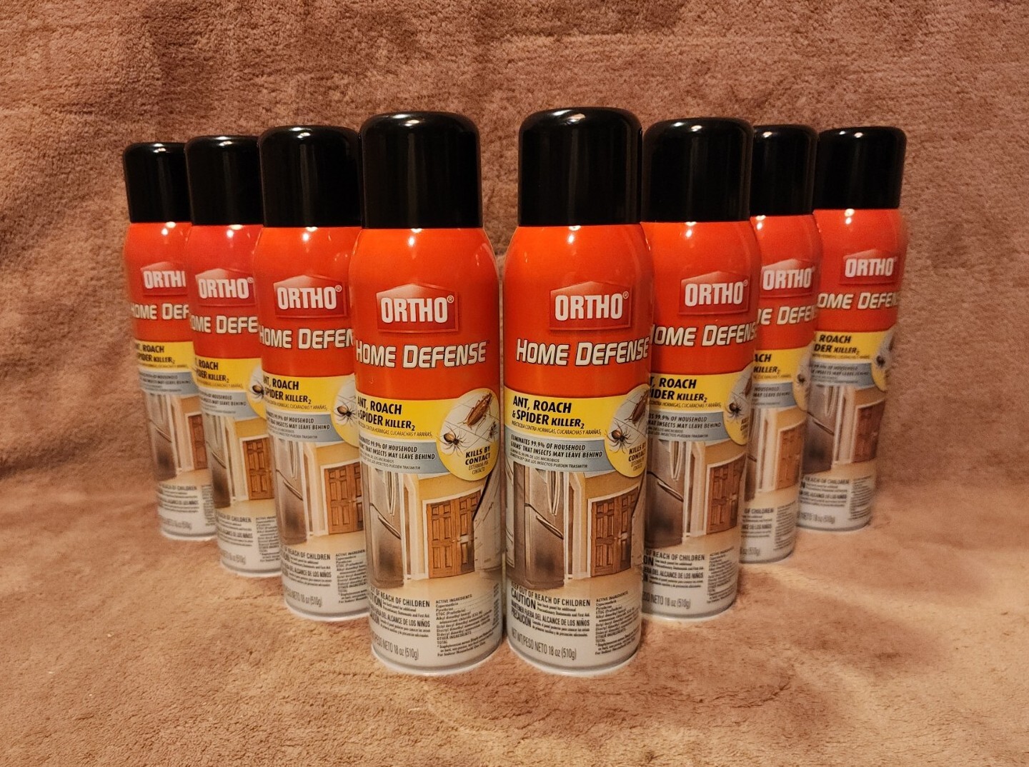 Lot of 8: Ortho Home Defense 18 oz. Aerosol Spray Ant, Roach & Spider Killer