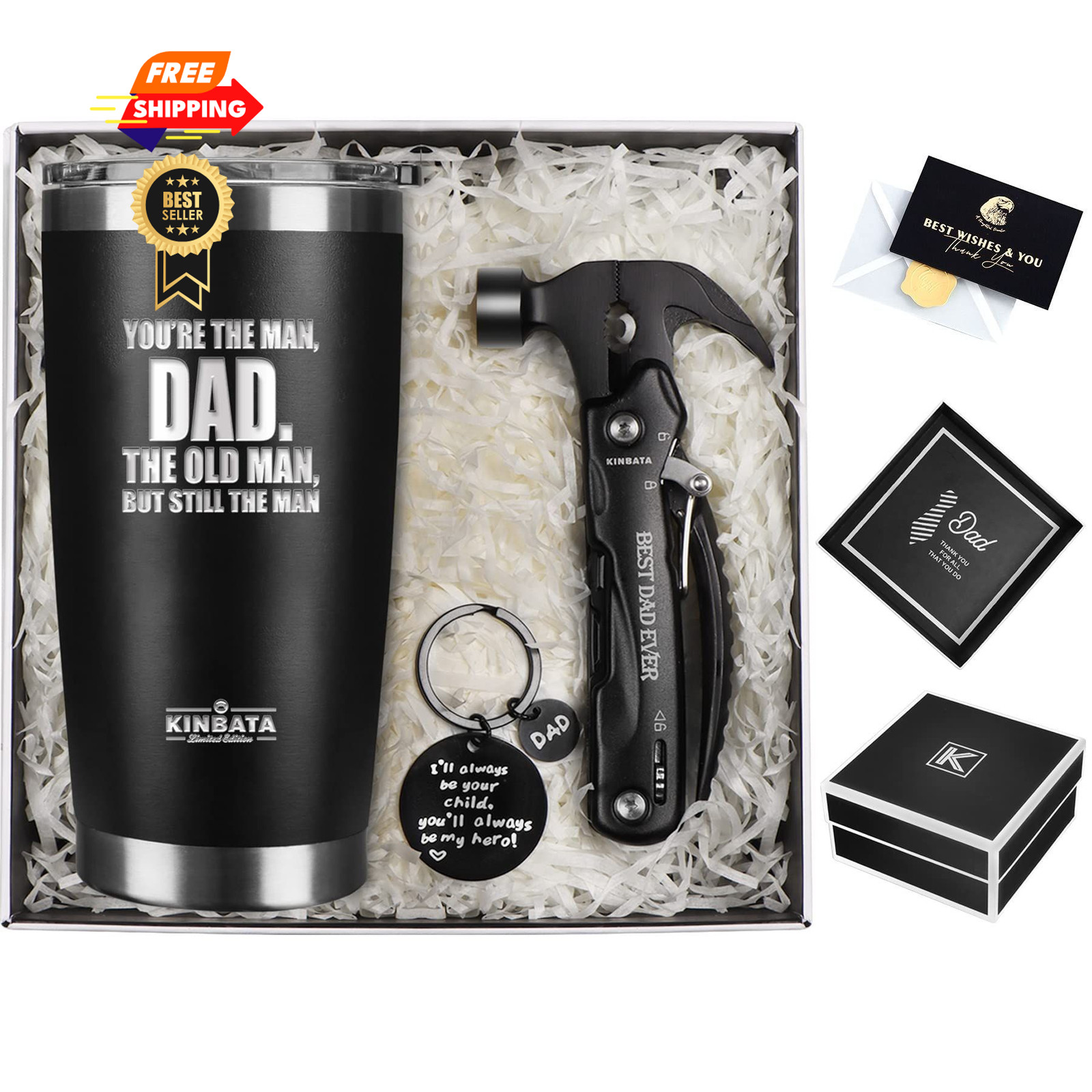 KINBATA Birthday Gift For Dad-Fathers Best Day 20 Ounces, A-DAD Multitool SET