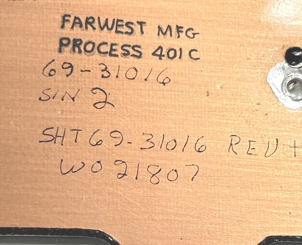 Boeing 707 Aircraft A/C Control Panel Face Plate 69-31016