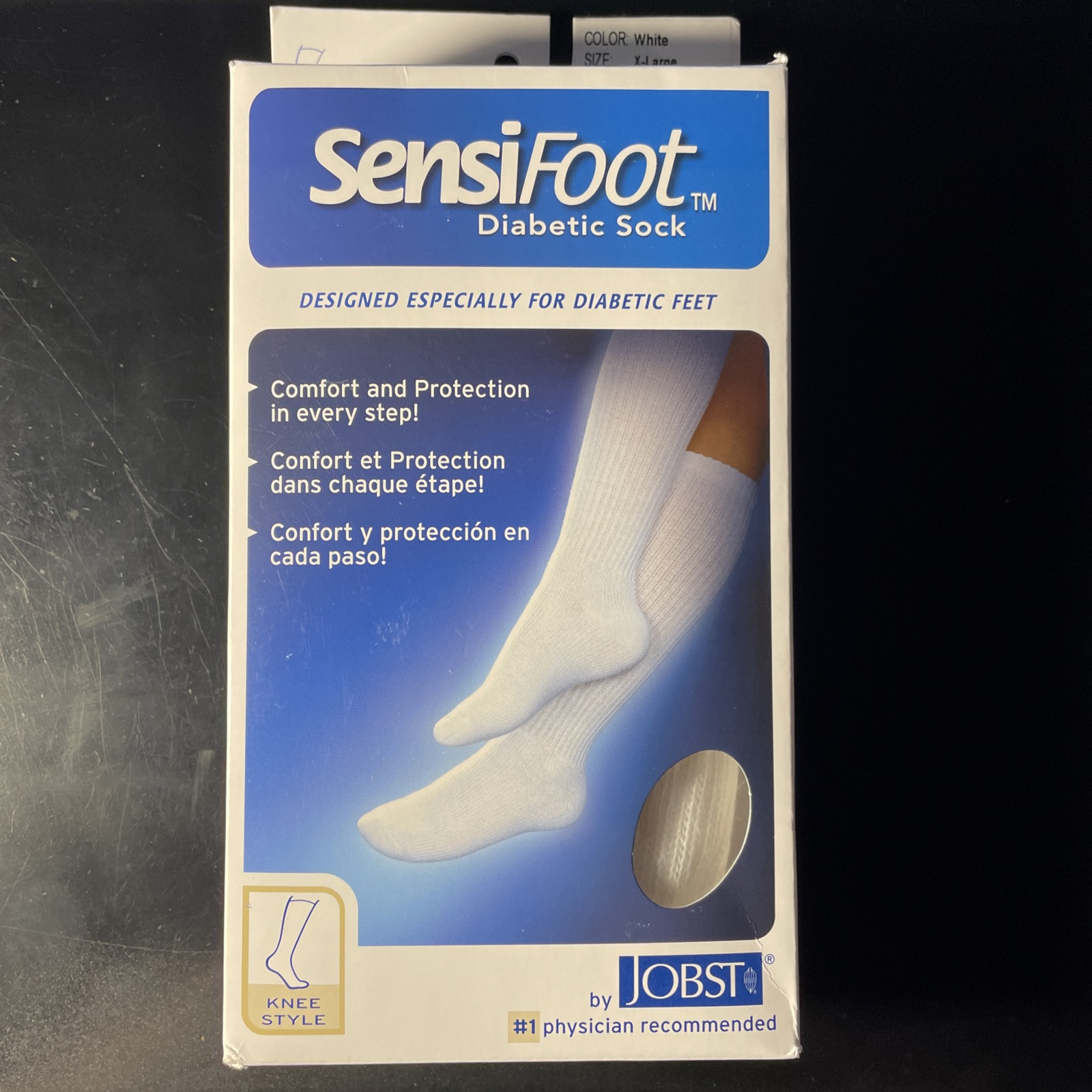 SensiFoot Diabetic Sock Comfort and Protection X-Large White Knee Style New NIB