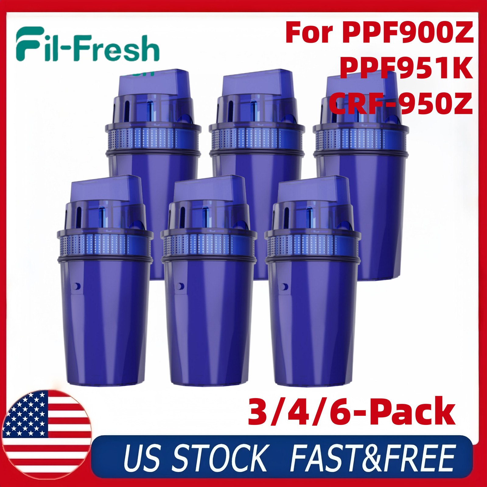 3/4/6-Pack PPF900 Water Filter Replacement PPF900Z NSF Certified Pitcher Filter
