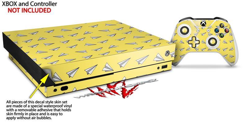 Skin for XBOX One X Console Controller Paper Planes Yellow Decal